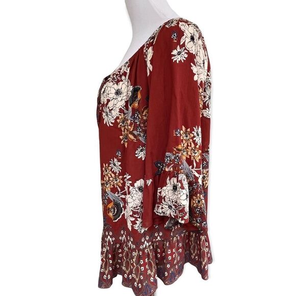 Lola P floral boho bell sleeve ruffle blouse M NWT - Picture 2 of 7